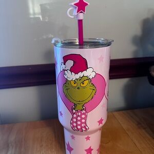 Pink The Grinch Stainless Steel Tumbler with Straw - NEW
